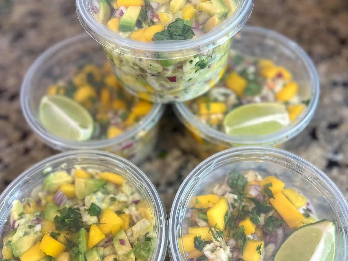 Bowl of sweet and spicy rockfish ceviche with mango and habanero